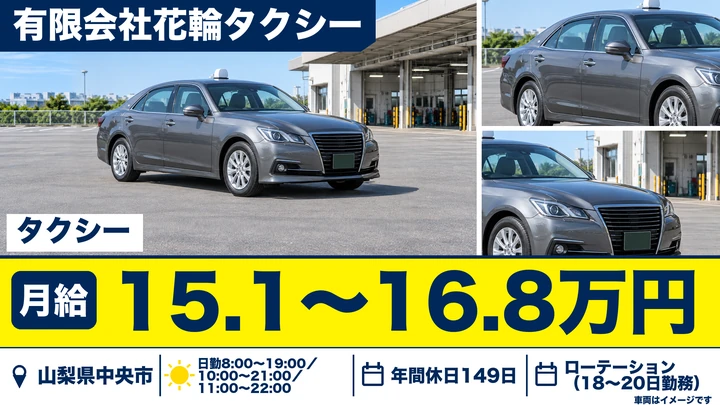 【山梨県中央市】タクシードライバー/未経験から2種免許取得支援