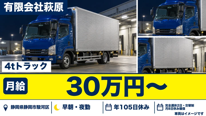 有限会社萩原の4tトラックドライバー求人（静岡県静岡市駿河区）