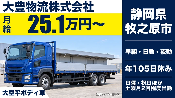 【静岡県牧之原市】大型トラックドライバー(8t~)／正社員・普通免許でOK