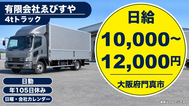 【大阪府門真市】中型トラックドライバー/日給10,000円~12,000円