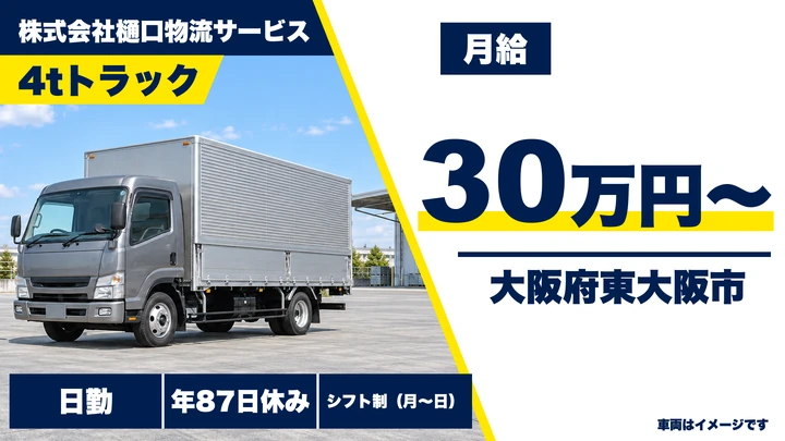 【大阪府東大阪市】中型トラックドライバー／月給30万円～