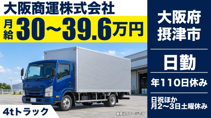 【大阪府摂津市】中型トラックドライバー/月給30万円~39.6万円