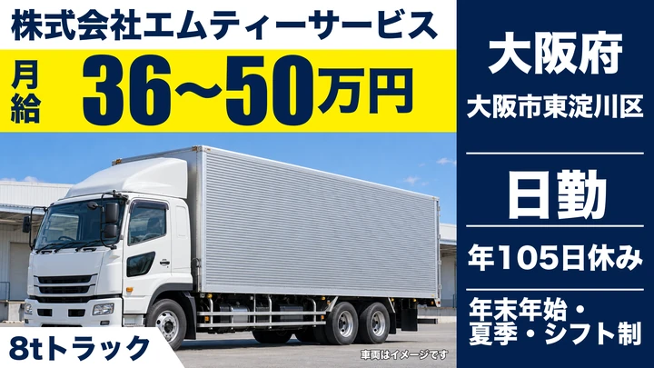 【大阪府大阪市東淀川区】大型トラックドライバー／月給36万円～50万円