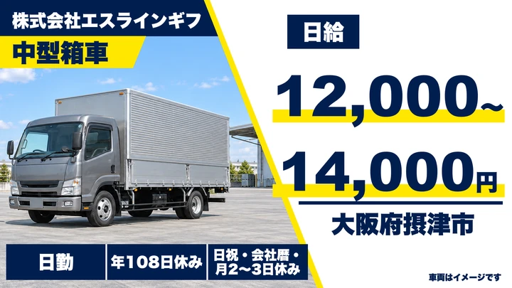 【大阪府摂津市】中型・準中型トラックドライバー/日給12,000円~14,000円