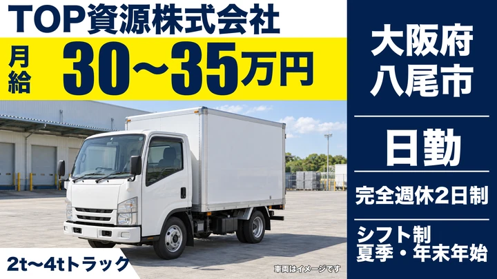 【大阪府八尾市】古紙回収ドライバー/月給30万円~35万円