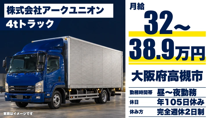 【大阪府高槻市】中型・準中型トラックドライバー/月給32万円~38.9万円