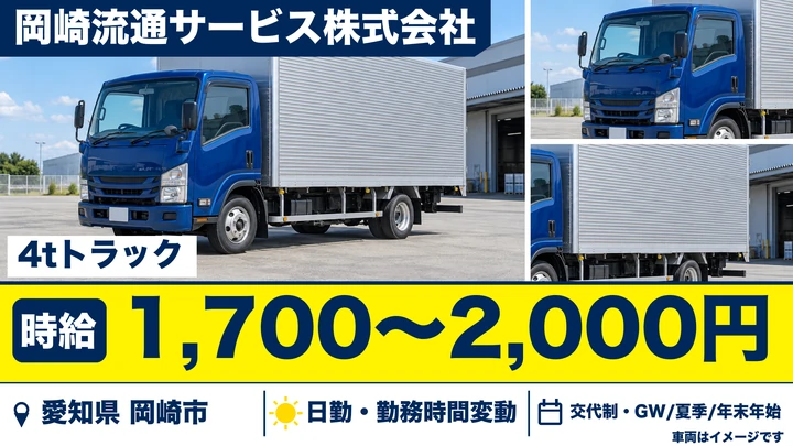 【愛知県岡崎市】中型・準中型トラックドライバー/4t車・県内配送