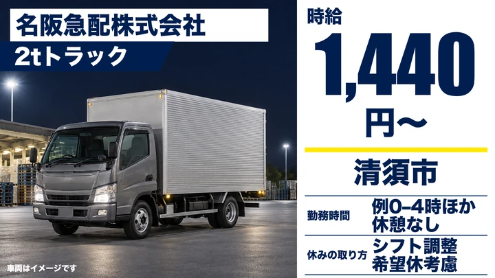 【愛知県清須市】小型トラックドライバー/時給1,440円・週3日〜OK