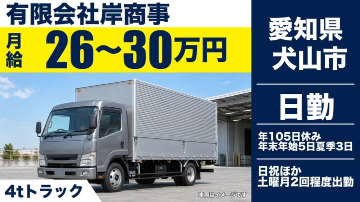 【愛知県犬山市】中型・準中型トラックドライバー／4t車で食品・スーパー配送