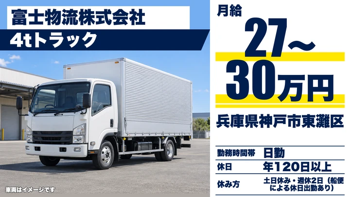 【兵庫県神戸市東灘区】4tトラックドライバー／正社員
