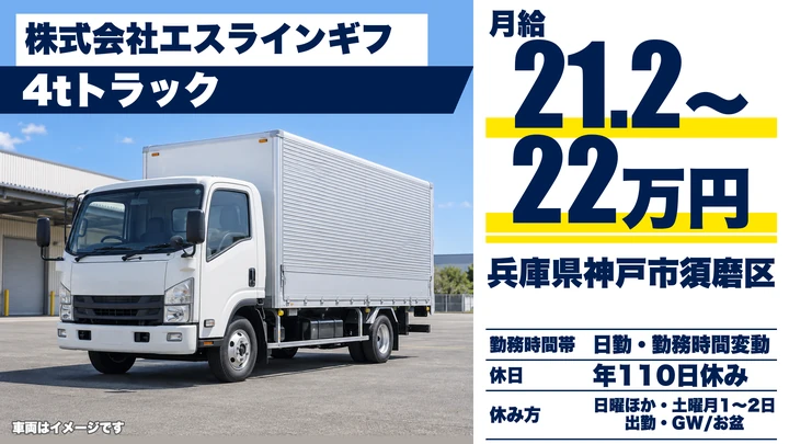 【兵庫県神戸市須磨区】4t中型トラックドライバー／契約社員