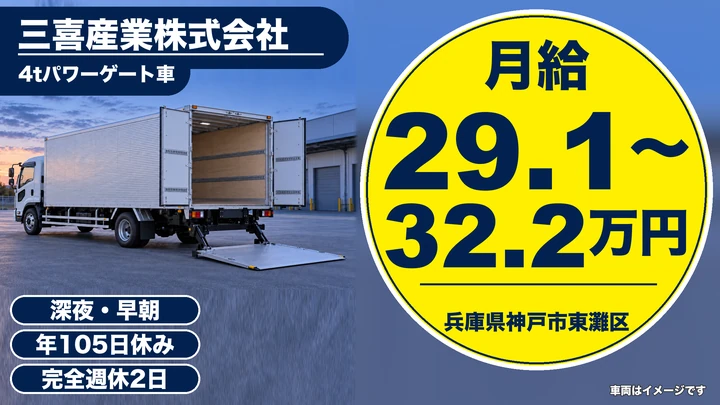 【兵庫県神戸市東灘区】4tルート配送ドライバー／正社員