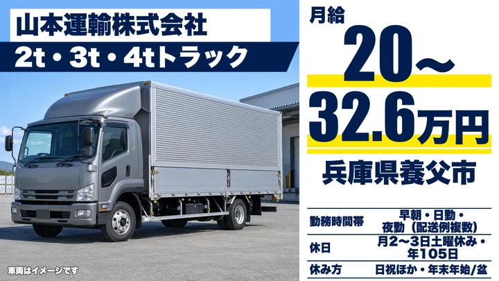 【兵庫県養父市】2t・3t・4t車配送ドライバー／正社員