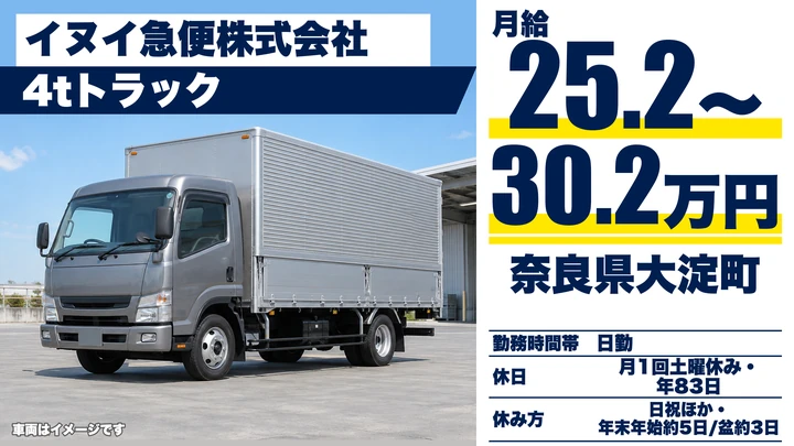 【奈良県大淀町】4tトラックドライバー／正社員