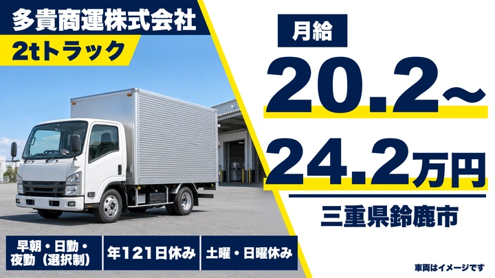 【三重県鈴鹿市】小型トラックドライバー／手積み手降ろしなし