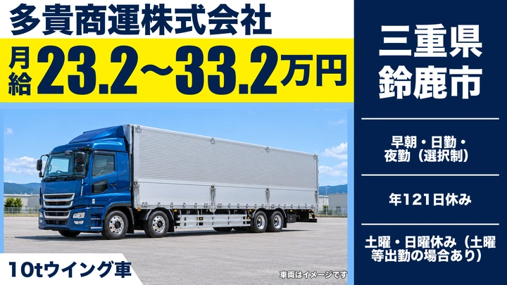 【三重県鈴鹿市】大型トラックドライバー／手積み手降ろしなし