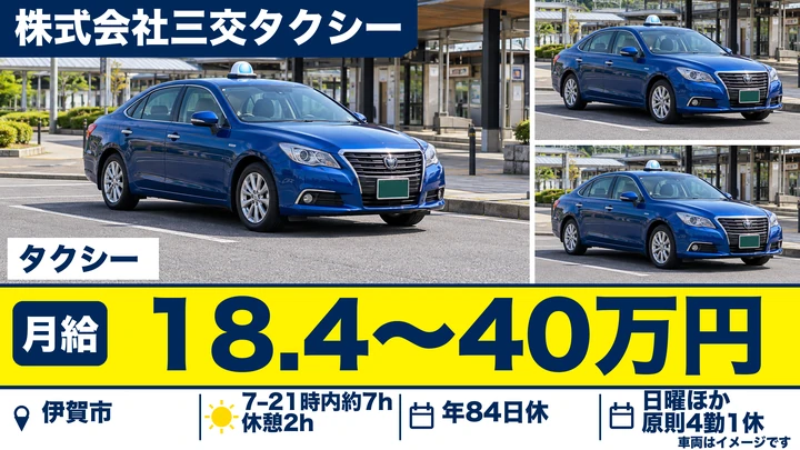 【三重県伊賀市】タクシードライバー／二種免許養成制度あり