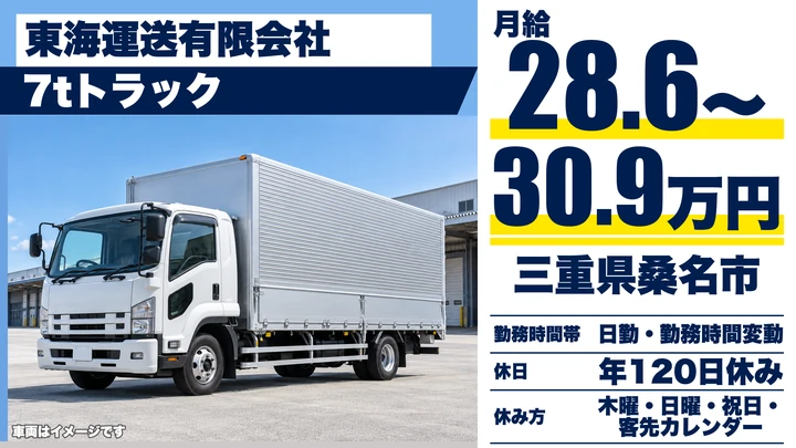 【三重県桑名市】中型トラックドライバー／7t車で近場~関西輸送