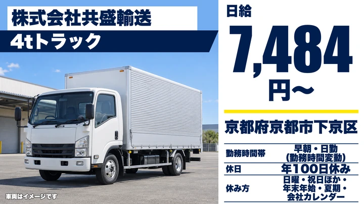 【京都府京都市下京区】4t車の配送ドライバー／月収30万～40万円