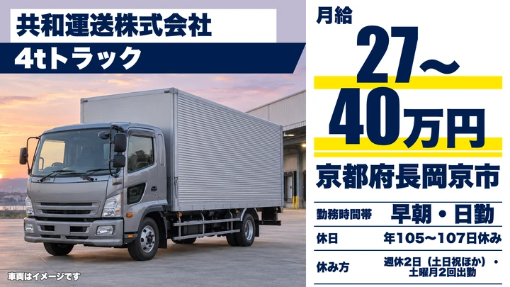 【京都府長岡京市】中型トラックドライバー/医薬品ルート配送