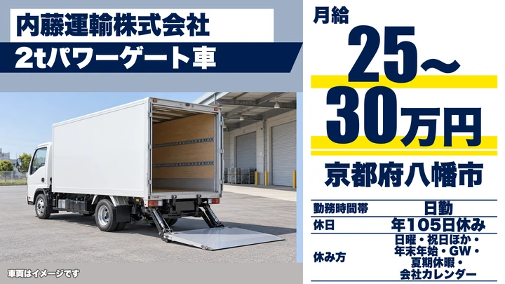 【京都府八幡市】2tパワーゲート車ドライバー／固定ルート配送