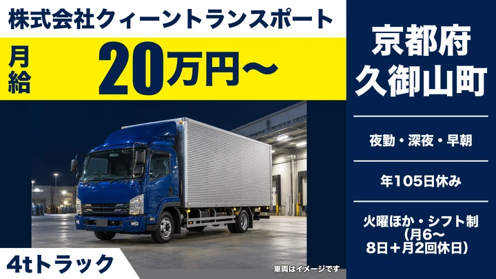 【京都府久御山町】3t・4tトラックドライバー/中華食材のルート配送