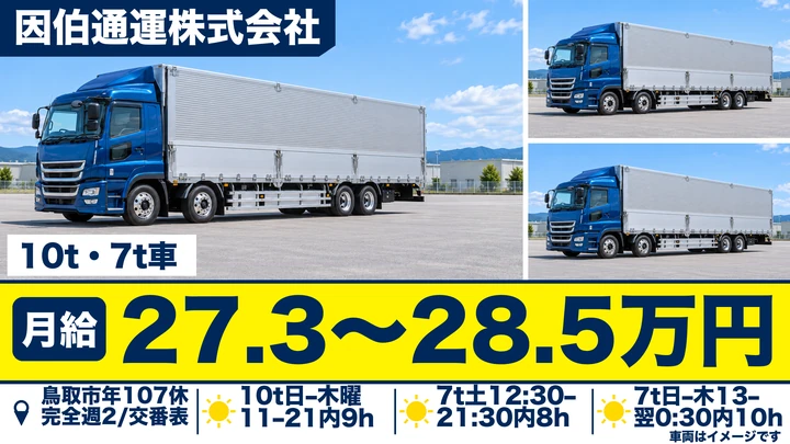 【鳥取県鳥取市】10t・7t車ドライバー／契約社員