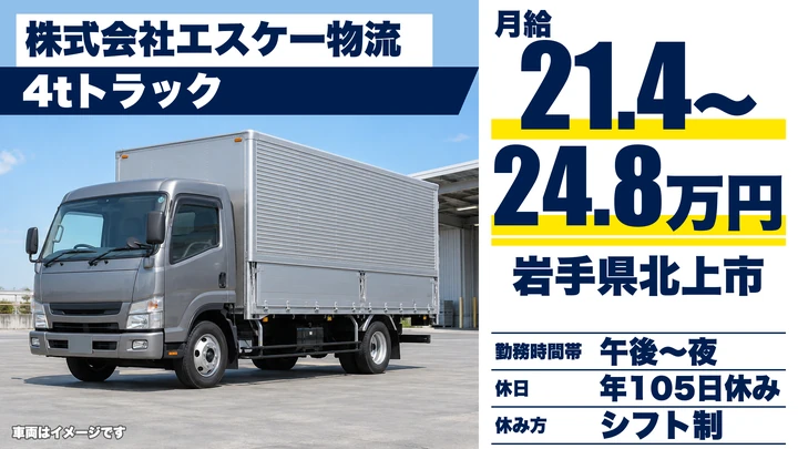 【岩手県北上市】4tトラックドライバー/食品の店舗配送