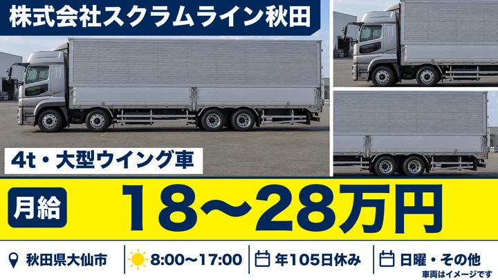 【秋田県大仙市】大型ウィング車ドライバー／正社員
