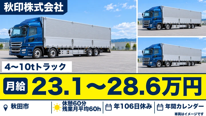 【秋田県秋田市】4t~10t車生鮮食品輸送ドライバー/契約社員