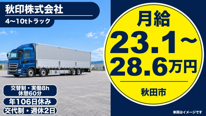 【秋田県秋田市】4~10t長距離配送ドライバー/正社員