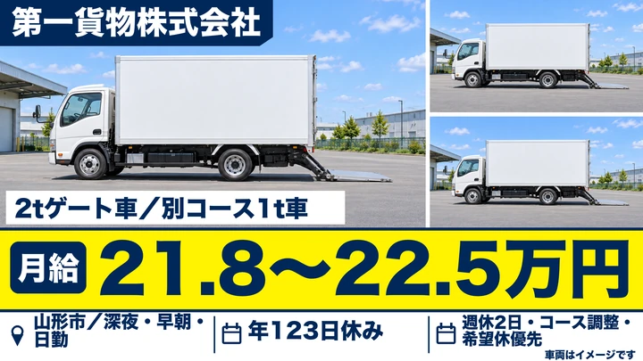 【山形県山形市】2tルート配送ドライバー/正社員