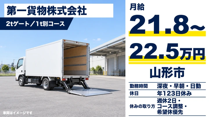 【山形県山形市】2t小型トラックドライバー/決まったルートで安心