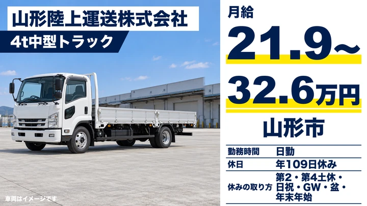 【山形県山形市】中型トラックドライバー／契約社員・近場配送