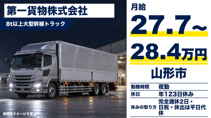【山形県山形市】8tトラックドライバー／正社員